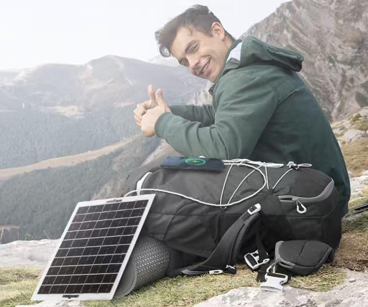 WOOCARTY 10W Solar Panel for Rechargeable Backup Camera, DC & USB-C Solar Charger Compatible, 4.9ft Charging Cable, SP-10W