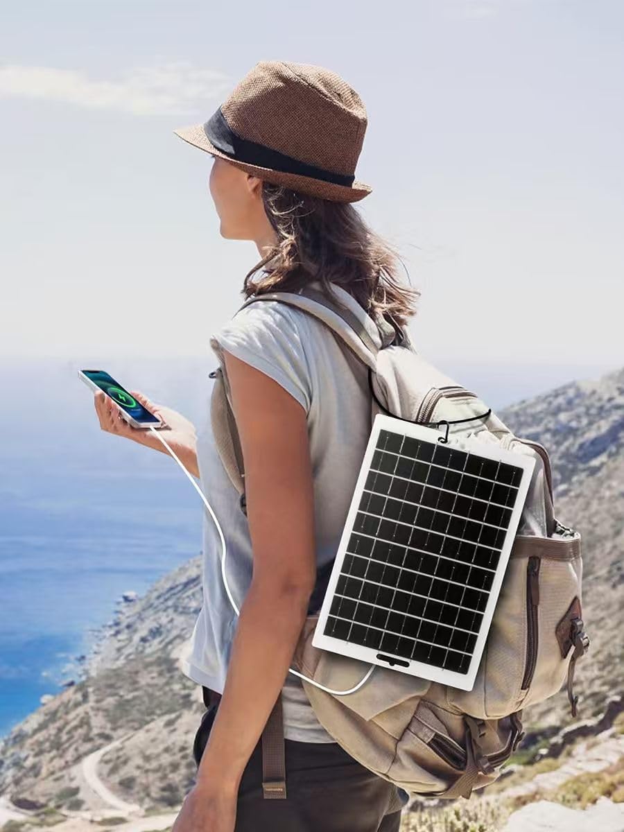 WOOCARTY 10W Solar Panel for Rechargeable Backup Camera, DC & USB-C Solar Charger Compatible, 4.9ft Charging Cable, SP-10W