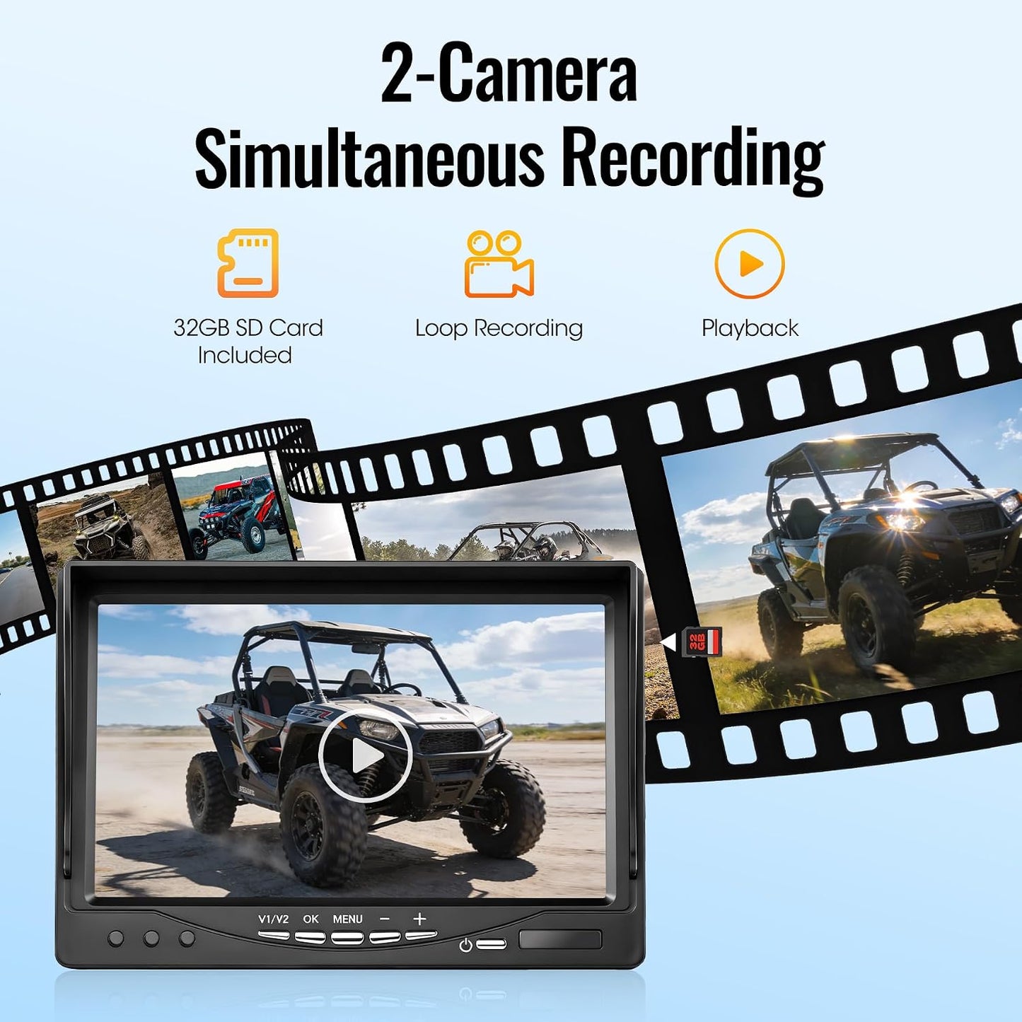 WOOCARTY 7" 2-Wired Backup Camera System, DVR Dual Screen Rear View Camera, IP69 Waterproof IR Night Vision, 20G Vibration-Proof for Trailer/RV/Tractor/Truck/Combine/Skid Steer/Heavy Equipment/UTV, Y1