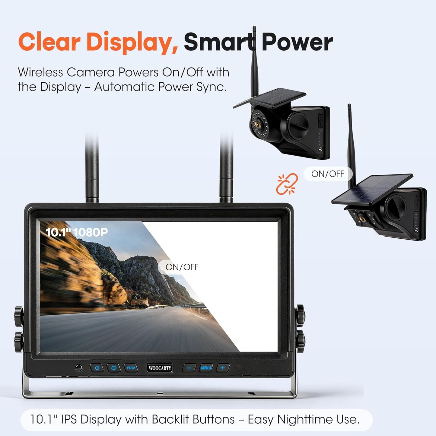 WOOCARTY 3 Solar Magnetic Wireless Trailer Camera System, 10.1" IPS DVR Screen + Solar Powered Night Vision Rear Camera, 100% No Wiring Waterproof Backup Camera System for RV Truck Trailer Hitch, BT3