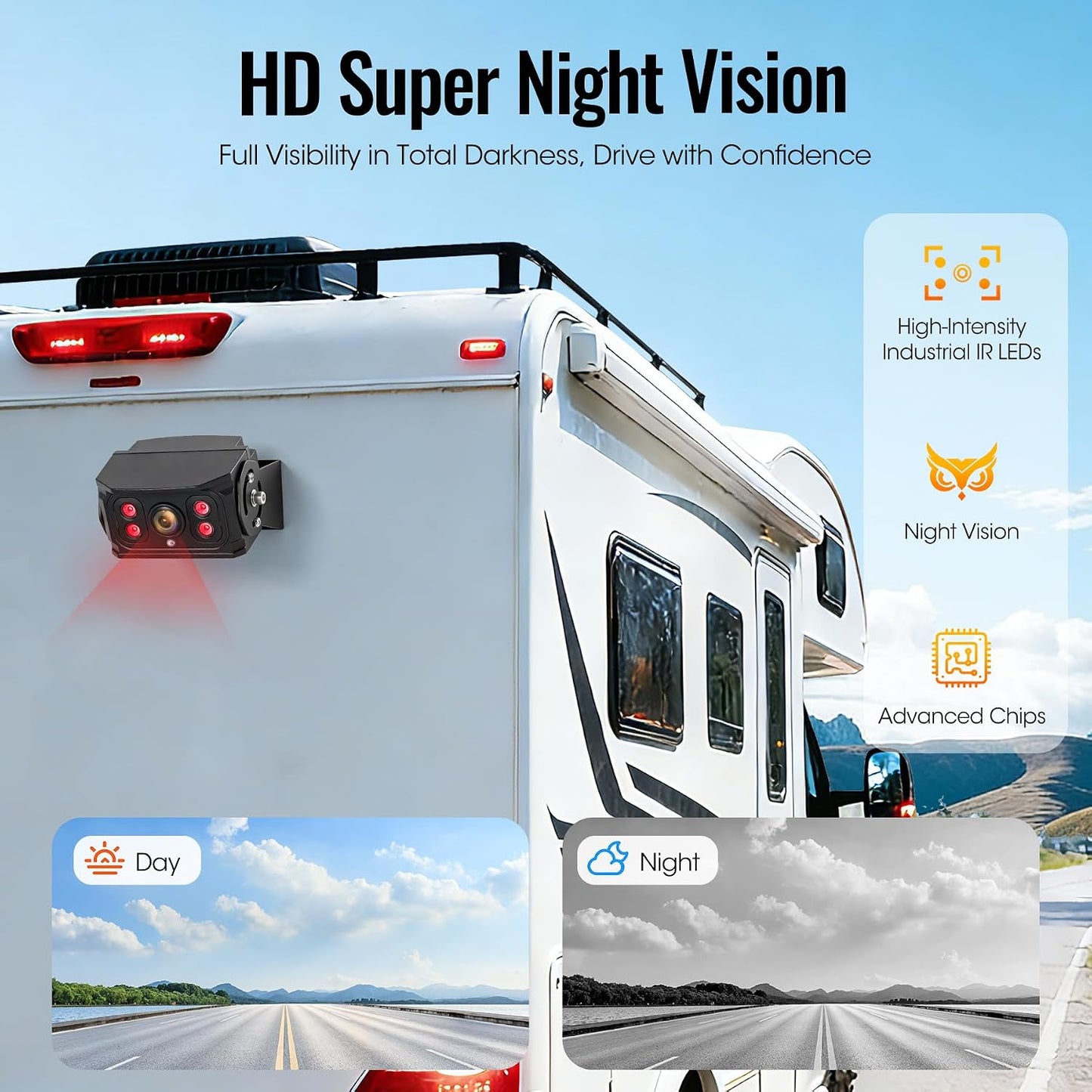 WOOCARTY 7" 2-Wired Backup Camera System, DVR Dual Screen Rear View Camera, IP69 Waterproof IR Night Vision, 20G Vibration-Proof for Trailer/RV/Tractor/Truck/Combine/Skid Steer/Heavy Equipment/UTV, Y1