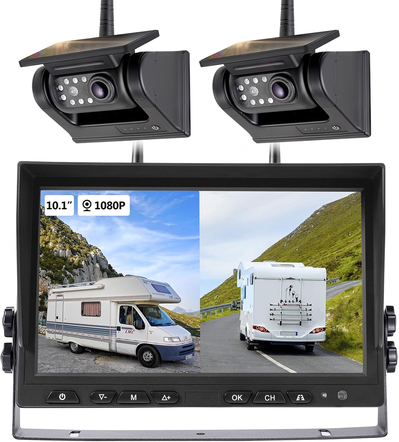 WOOCARTY 7" Magnetic Solar Wireless Backup Camera, HD 1080P 7" DVR Monitor, RV Camera Wireless System for Hitch Towing Travel RV Camper Trailer, 9600mAh Rechargeable Battery, Type-C Charging,SR2