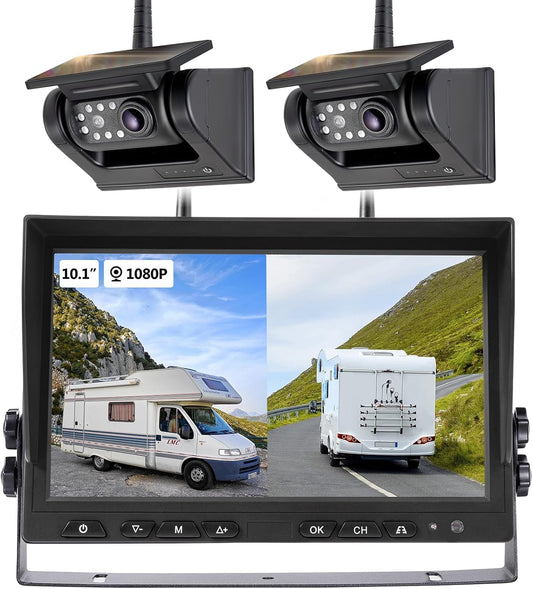 WOOCARTY 7" Magnetic Solar Wireless Backup Camera, HD 1080P 7" DVR Monitor, RV Camera Wireless System for Hitch Towing Travel RV Camper Trailer, 9600mAh Rechargeable Battery, Type-C Charging,SR2