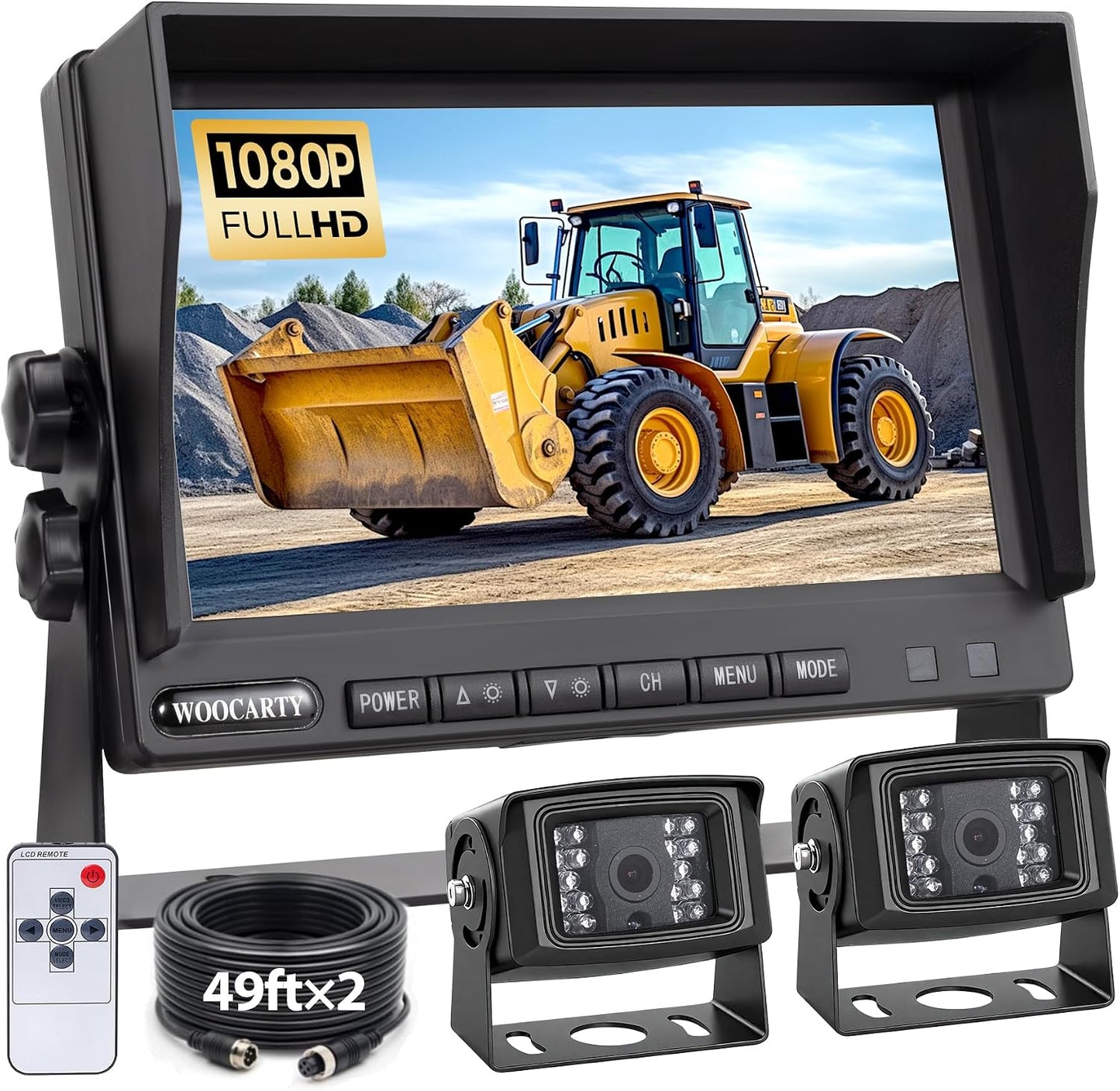 WOOCARTY 7" AHD1080P 2-Wired RV Backup Camera System, IP69K Waterproof IR Night Vision Reversing Cameras, Vibration-Proof 20G for Trailer/Tractors/Truck/Excavator/Caravan/Skid Steer/Heavy Equipment,WY702