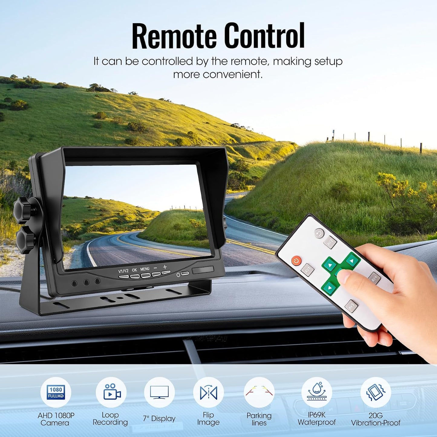 WOOCARTY 7" 2-Wired Backup Camera System, DVR Dual Screen Rear View Camera, IP69 Waterproof IR Night Vision, 20G Vibration-Proof for Trailer/RV/Tractor/Truck/Combine/Skid Steer/Heavy Equipment/UTV, Y1