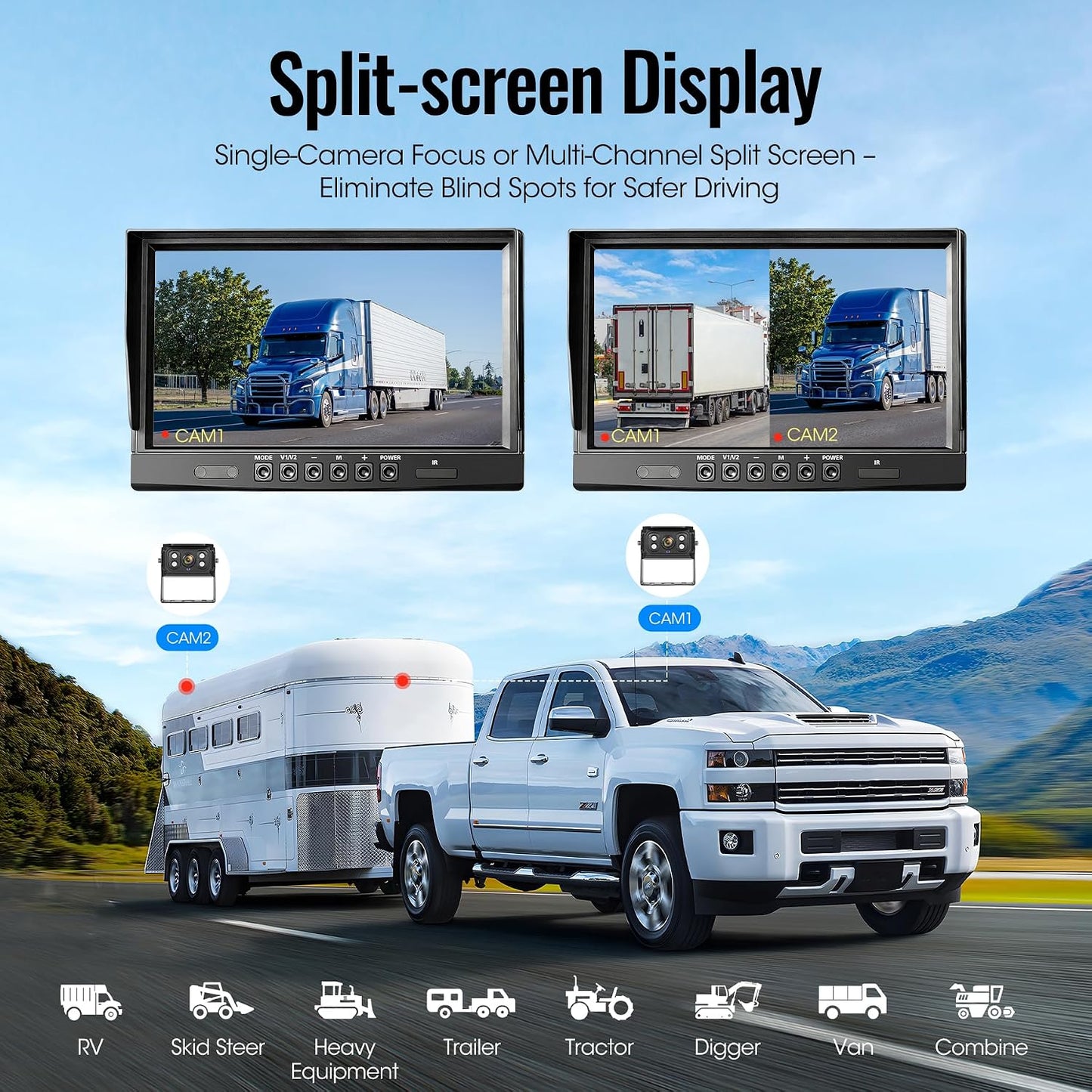 WOOCARTY 10.1" 1080P Wired Backup Camera System, DVR Rear View Camera, IP69 Waterproof IR Night Vision, 20G Vibration-Proof for Trailer/Tractor/Truck/Combine/Caravan/Skid Steer/Heavy Equipment/UTV, Y5