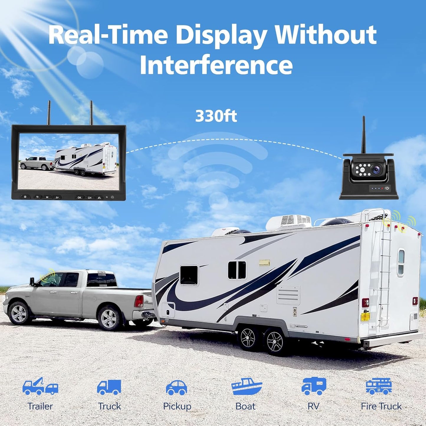WOOCARTY 7" Magnetic Solar Wireless Backup Camera, HD 1080P 7" DVR Monitor, RV Camera Wireless System for Hitch Towing Travel RV Camper Trailer, 9600mAh Rechargeable Battery, Type-C Charging,SR2