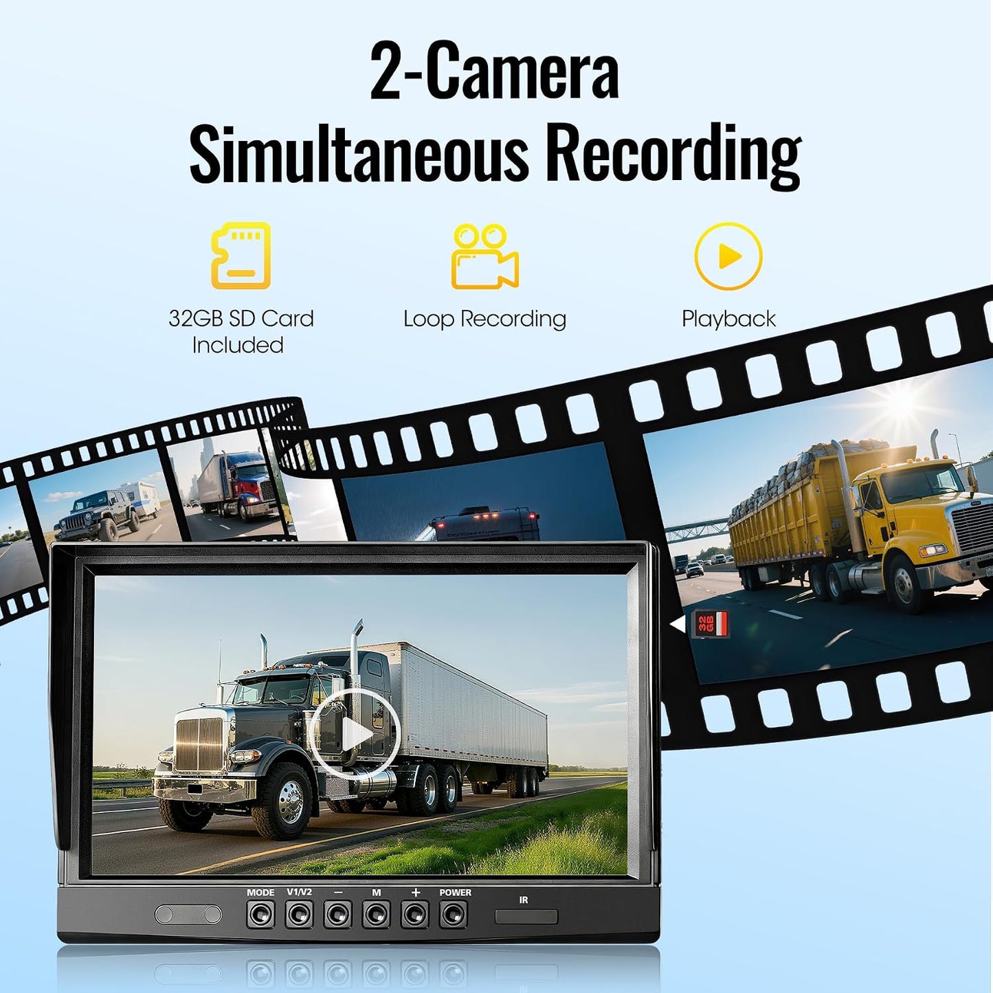 WOOCARTY 10.1" 1080P Wired Backup Camera System, DVR Rear View Camera, IP69 Waterproof IR Night Vision, 20G Vibration-Proof for Trailer/Tractor/Truck/Combine/Caravan/Skid Steer/Heavy Equipment/UTV, Y5