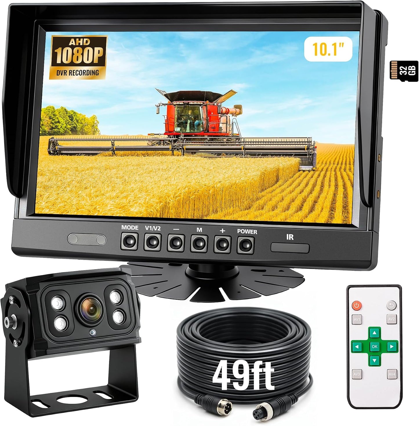 WOOCARTY 10.1" 1080P Wired Backup Camera System, DVR Rear View Camera, IP69 Waterproof IR Night Vision, 20G Vibration-Proof for Trailer/Tractor/Truck/Combine/Caravan/Skid Steer/Heavy Equipment/UTV, Y5