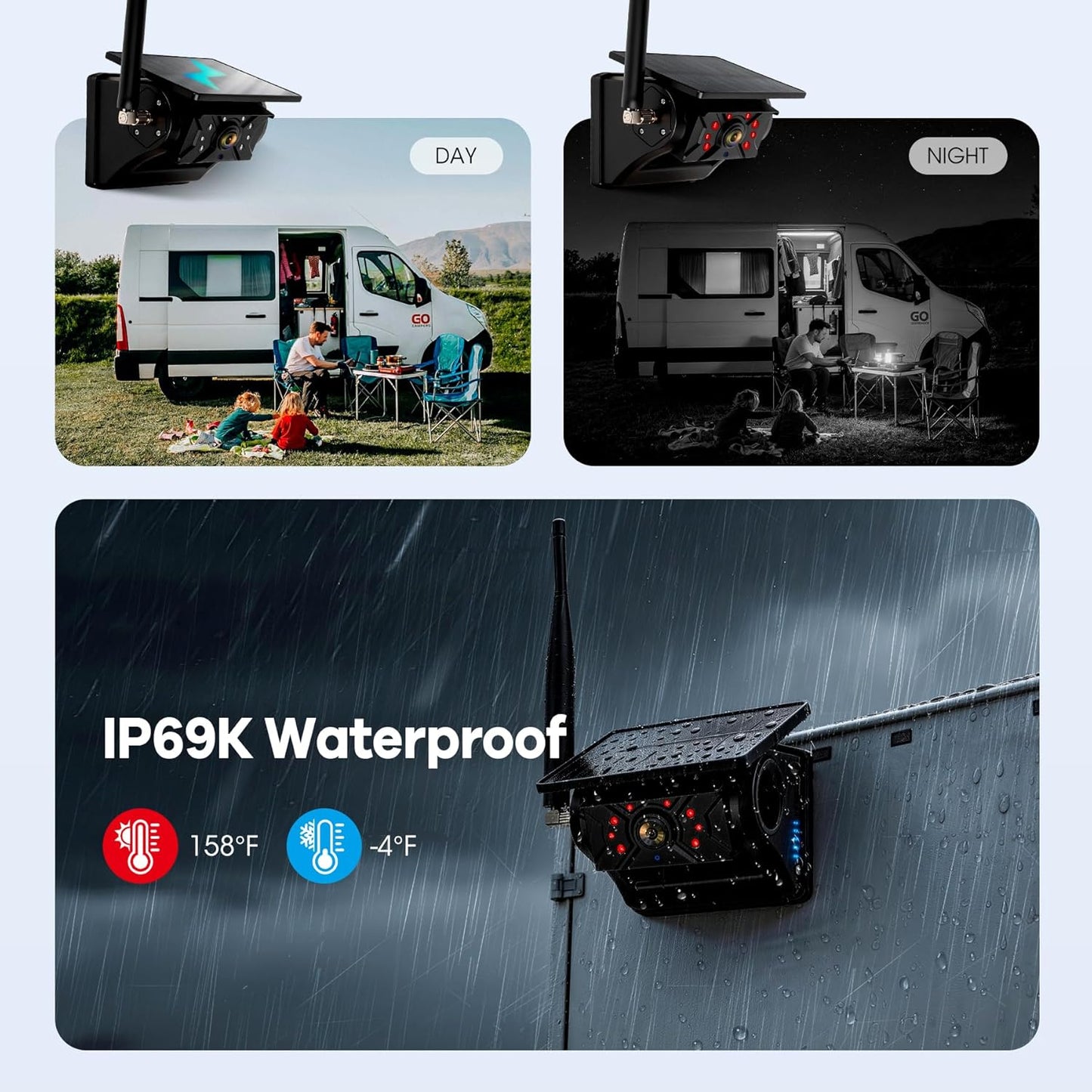 WOOCARTY 2 Solar Magnetic Wireless Trailer Camera System, 7" IPS DVR Screen + Solar Powered Night Vision Rear Camera, 100% No Wiring Waterproof Backup Camera System for RV Truck Trailer Hitch, BS2