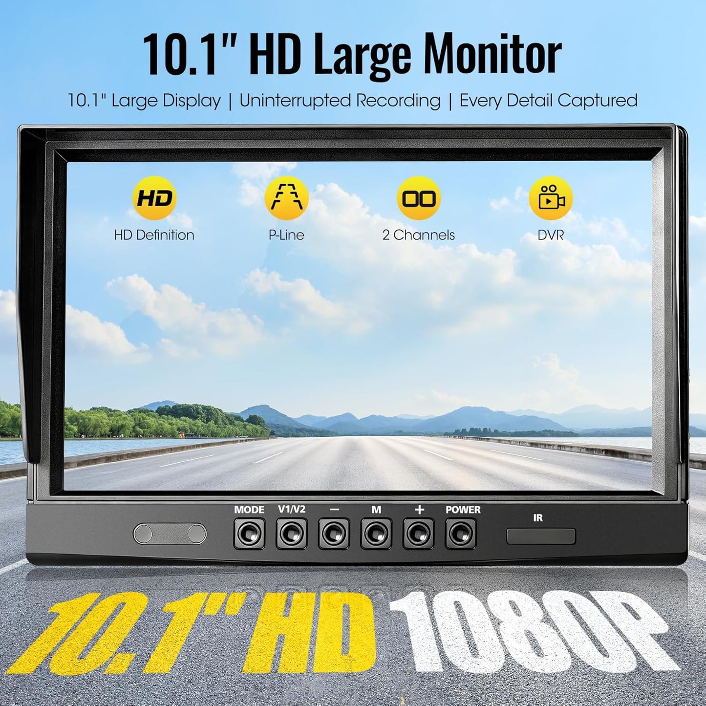 WOOCARTY 10.1" 2-Wired Backup Camera System, DVR Dual Screen Rear View Camera, IP69 Waterproof IR Night Vision, 20G Vibration-Proof for Trailer/Tractor/Truck/Combine/Skid Steer/Heavy Equipment/UTV, Y3