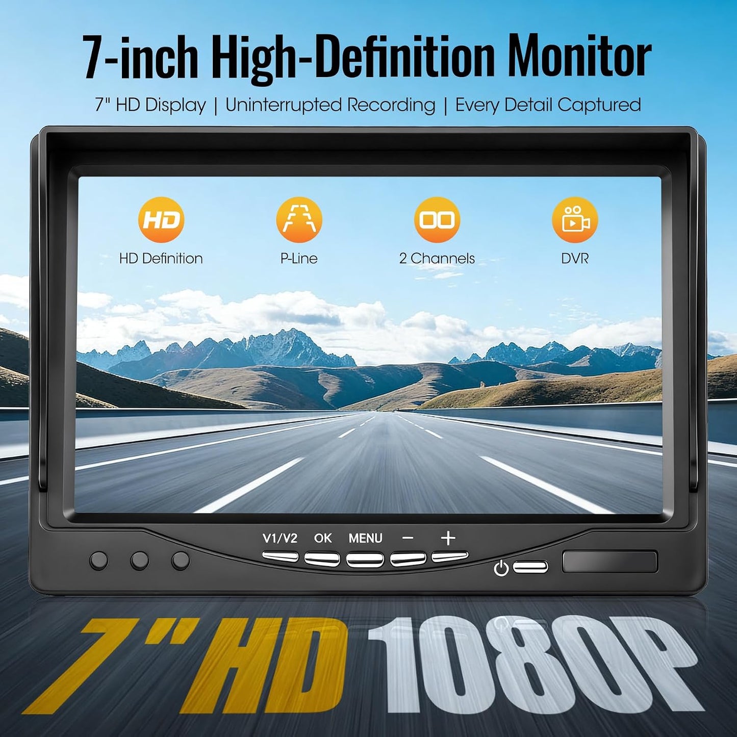 WOOCARTY 7" 2-Wired Backup Camera System, DVR Dual Screen Rear View Camera, IP69 Waterproof IR Night Vision, 20G Vibration-Proof for Trailer/RV/Tractor/Truck/Combine/Skid Steer/Heavy Equipment/UTV, Y1