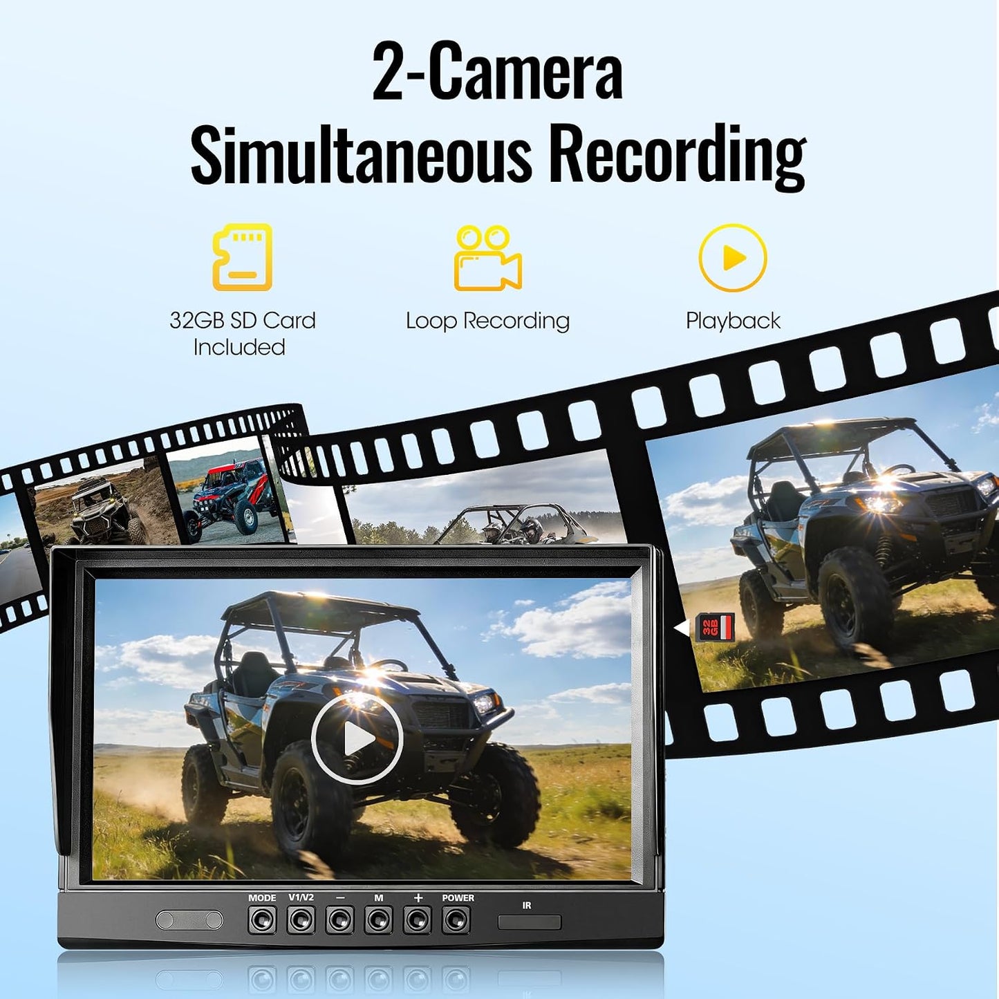 WOOCARTY 10.1" 2-Wired Backup Camera System, DVR Dual Screen Rear View Camera, IP69 Waterproof IR Night Vision, 20G Vibration-Proof for Trailer/Tractor/Truck/Combine/Skid Steer/Heavy Equipment/UTV, Y3