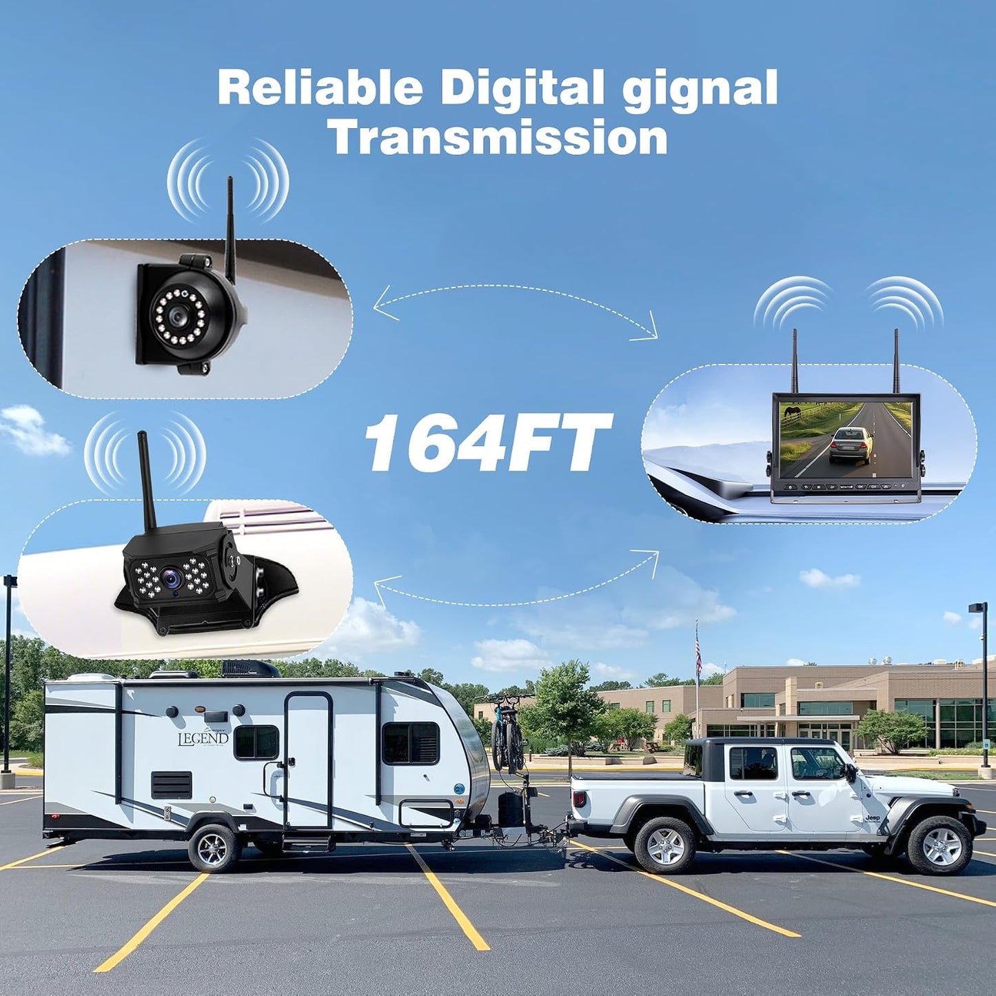 WOOCARTY 10.1" Wireless RV Backup Camera System, 2 Rear Cameras & 2 Side Cameras for Reversing/Monitoring Trailer Truck Pickup Camper, 1080P DVR Monitor, IP69K Waterproof IR Night Vision Camera, WN4