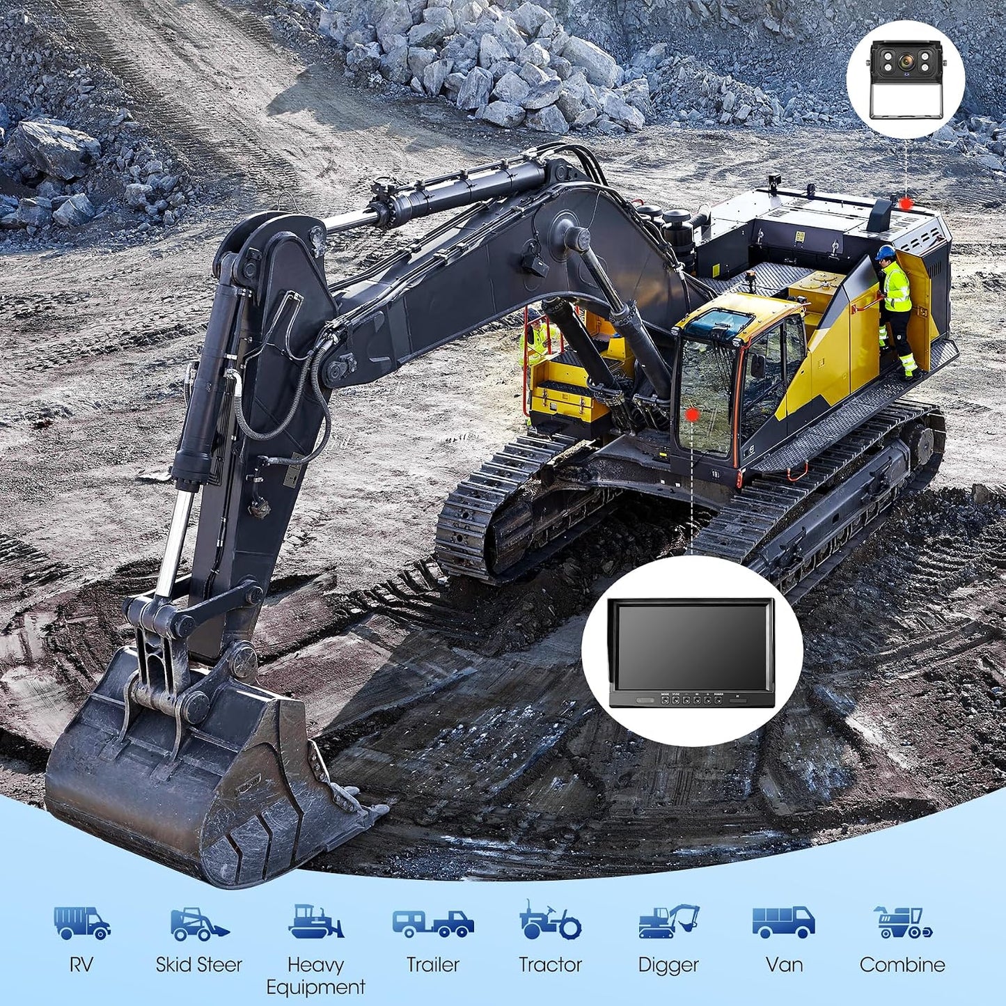 WOOCARTY 10.1" 1080P Wired Backup Camera System, DVR Rear View Camera, IP69 Waterproof IR Night Vision, 20G Vibration-Proof for Trailer/Tractor/Truck/Combine/Caravan/Skid Steer/Heavy Equipment/UTV, Y5