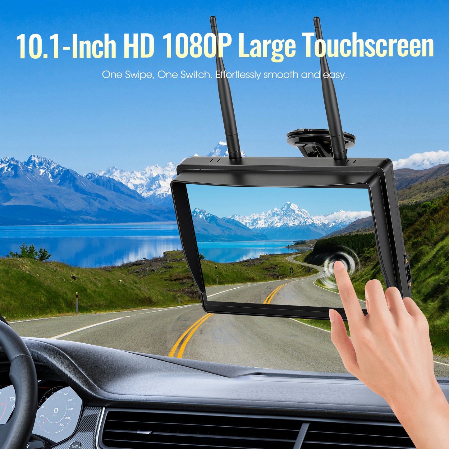 WOOCARTY 10.1" - 3 Magnetic Wireless RV Backup Camera System, 1080P DVR Touchscreen Rear Side Cameras for Monitoring, Compatible with Furrion Pre-Wired Plug, Night Vision Camera for Trailer Truck, A23