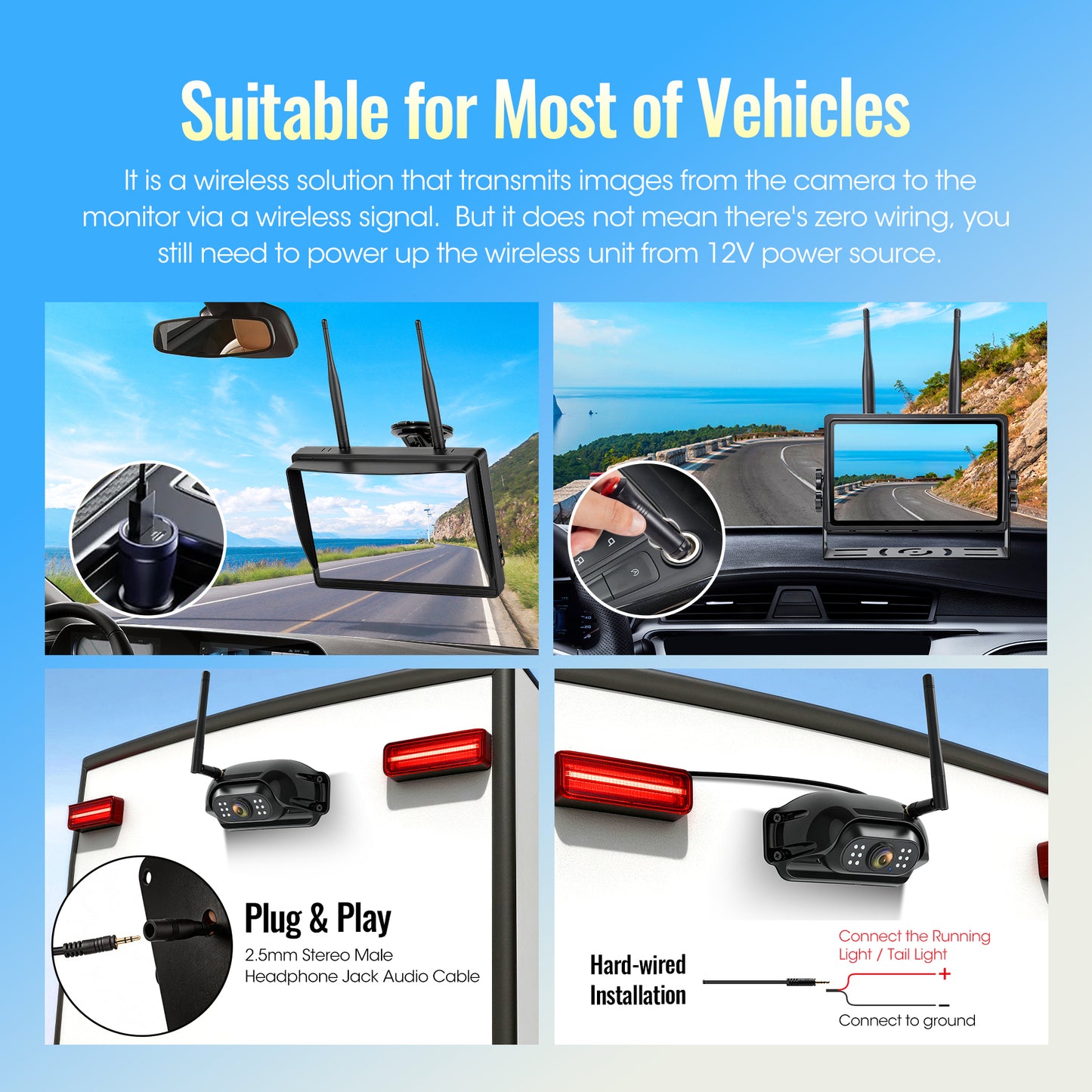 WOOCARTY Magnetic Wireless RV Backup Camera System, 7" 1080P Touchscreen DVR Rear Camera Compatible with Furrion Pre-Wired Plug, Night Vision Waterproof Camera for Hitching, RV, Trailer, Truck, A11