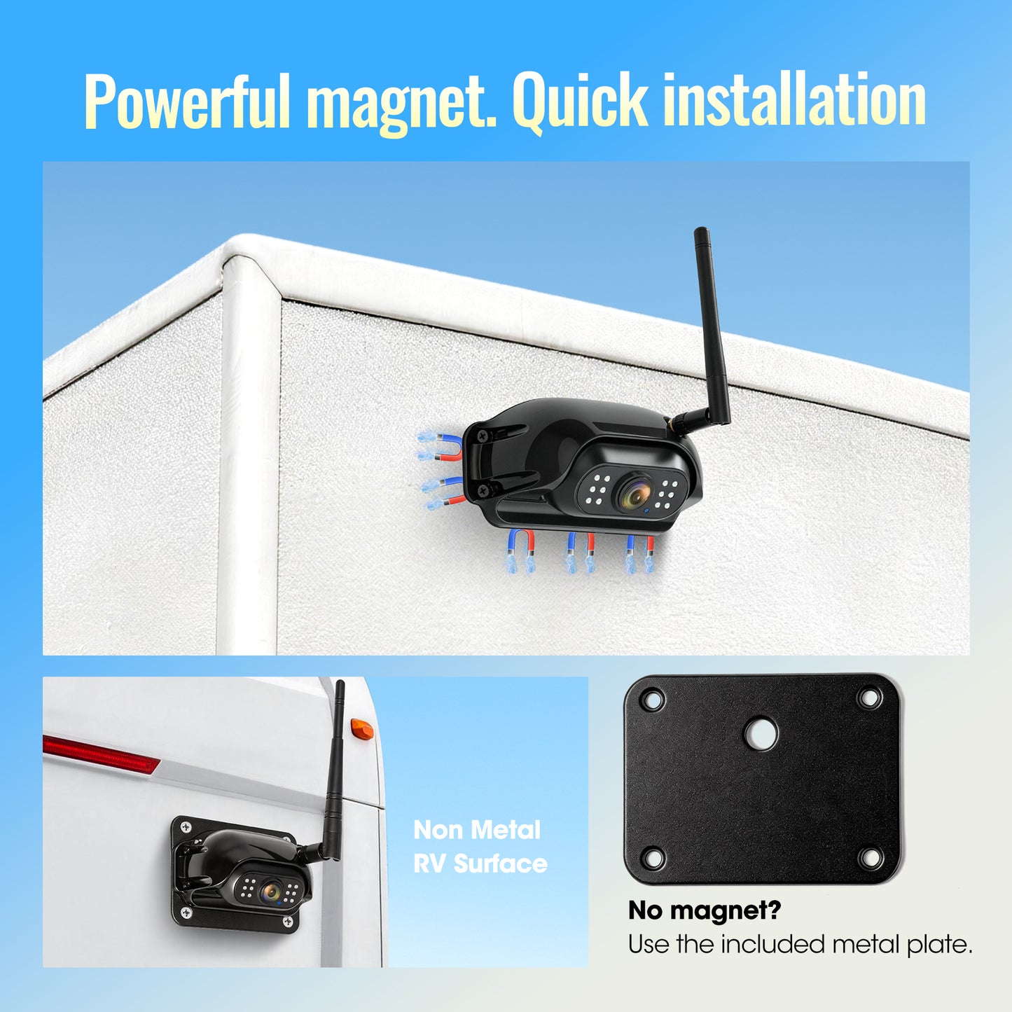 WOOCARTY Magnetic Wireless RV Backup Camera System, 7" 1080P Touchscreen DVR Rear Camera Compatible with Furrion Pre-Wired Plug, Night Vision Waterproof Camera for Hitching, RV, Trailer, Truck, A11