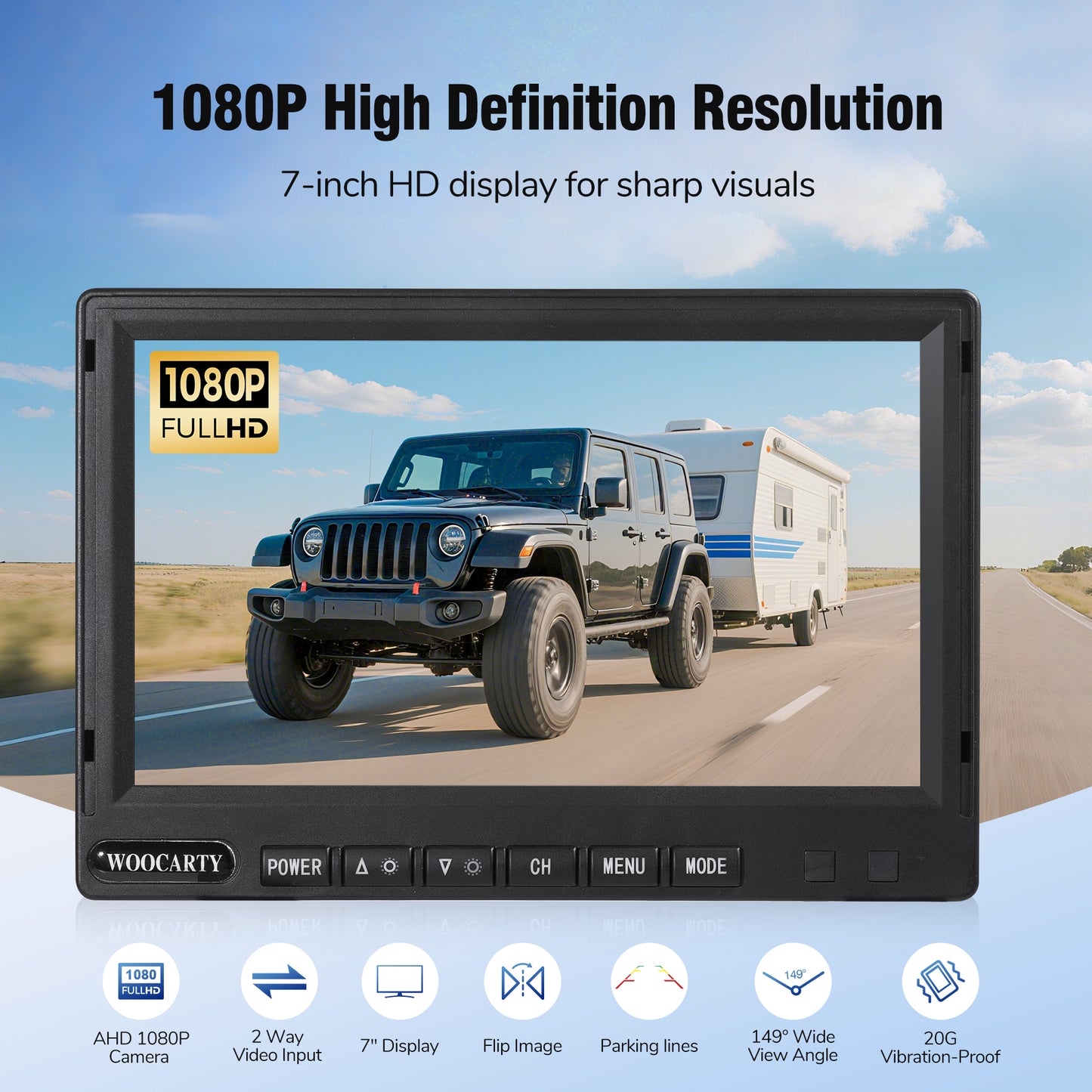 WOOCARTY 7-inch AHD1080P Wired RV Backup Camera System, IP69k Waterproof IR Night Vision Reversing Camera, Vibration-Proof 20G for Trailer/Tractors/Truck/Excavator/Skid Steer/Heavy Equipment, WY7