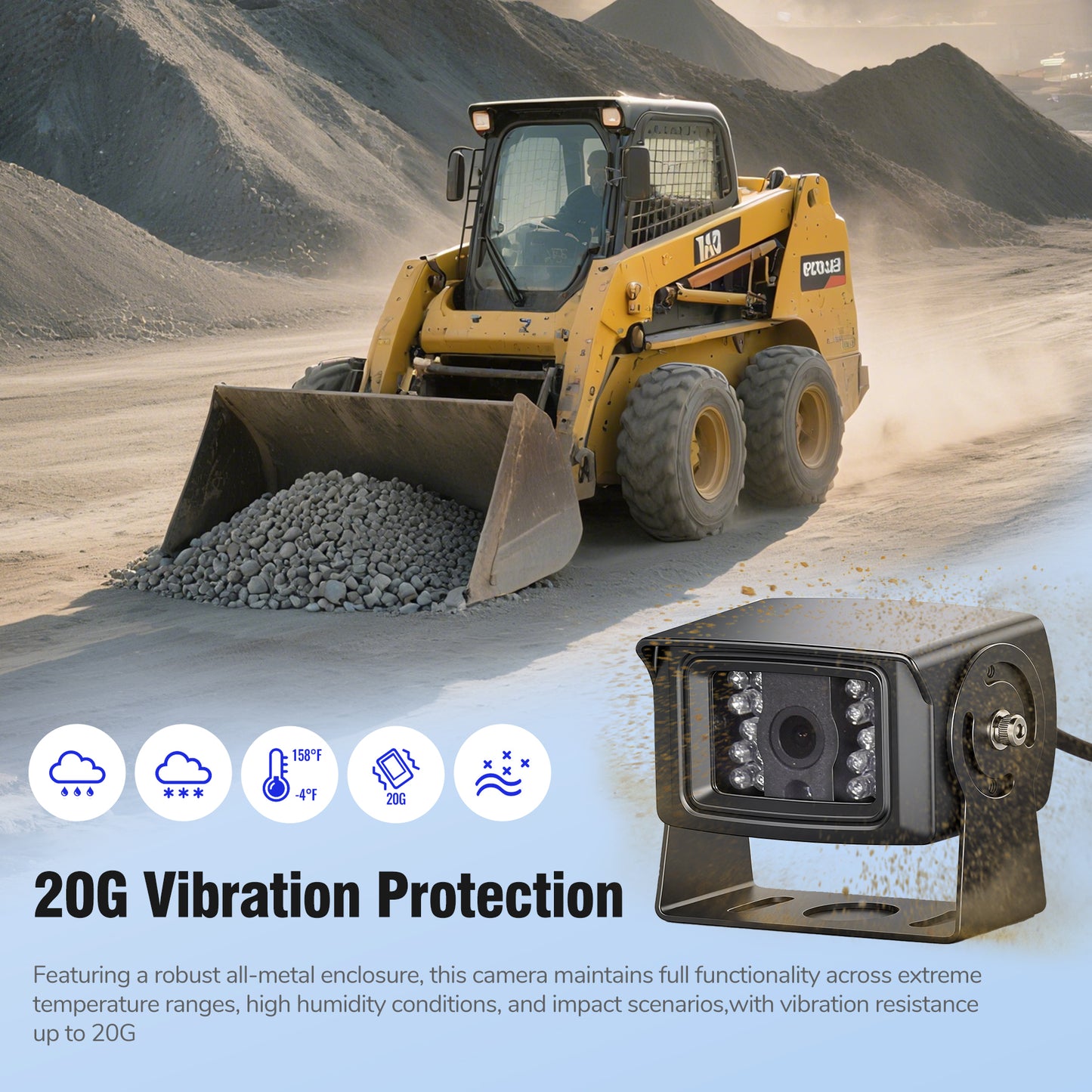 WOOCARTY 7-inch AHD1080P Wired RV Backup Camera System, IP69k Waterproof IR Night Vision Reversing Camera, Vibration-Proof 20G for Trailer/Tractors/Truck/Excavator/Skid Steer/Heavy Equipment, WY7